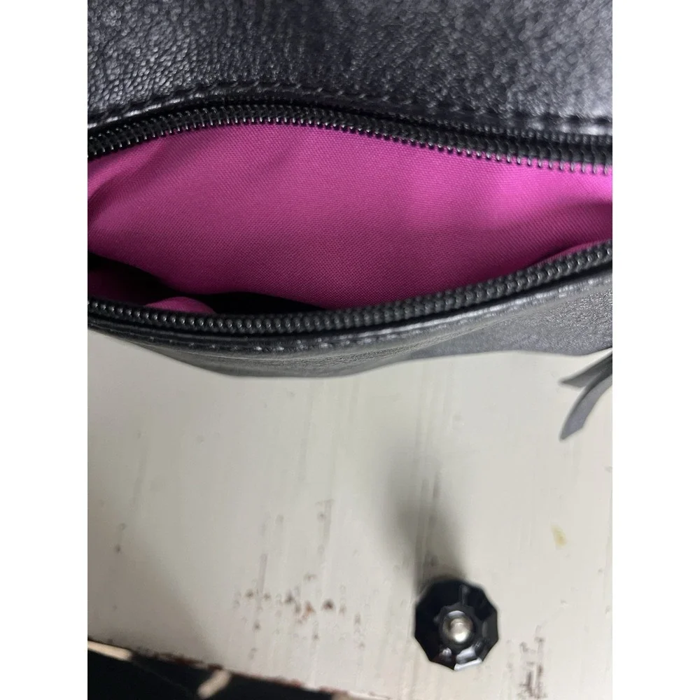 Nicole Miller Black Vegan Leather Hand‎ Satchel Bag Snake Skin Pink Lining